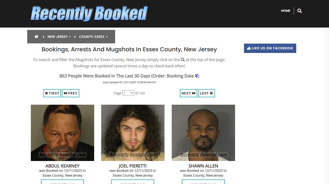 Bookings, Arrests and Mugshots in Essex County, New Jersey